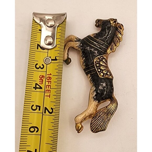 Vintage Enameled Horse Pin Brooch Gold Tone Black White 3" Jewelry Accessory - Picture 5 of 5